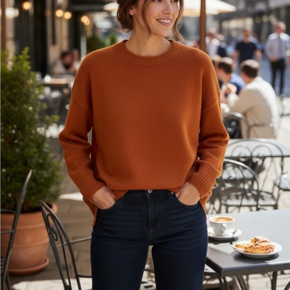 Merokeety Sweaters - Cozy Women's Rust Crew Neck Sweater